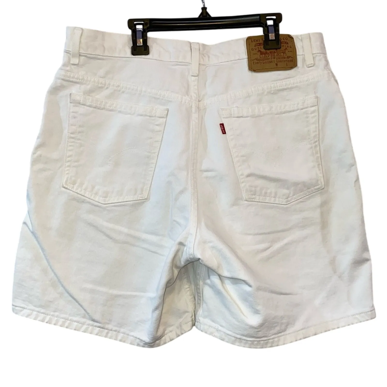 Levi’s White Distressed Long Denim Shorts - Image 2