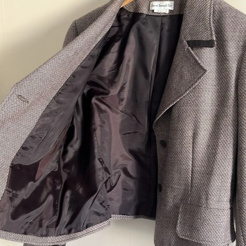 Vintage Harvé Benard Blazer L Herringbone Faux Leather Trim 90s Y2K Brown Size L - Image 9