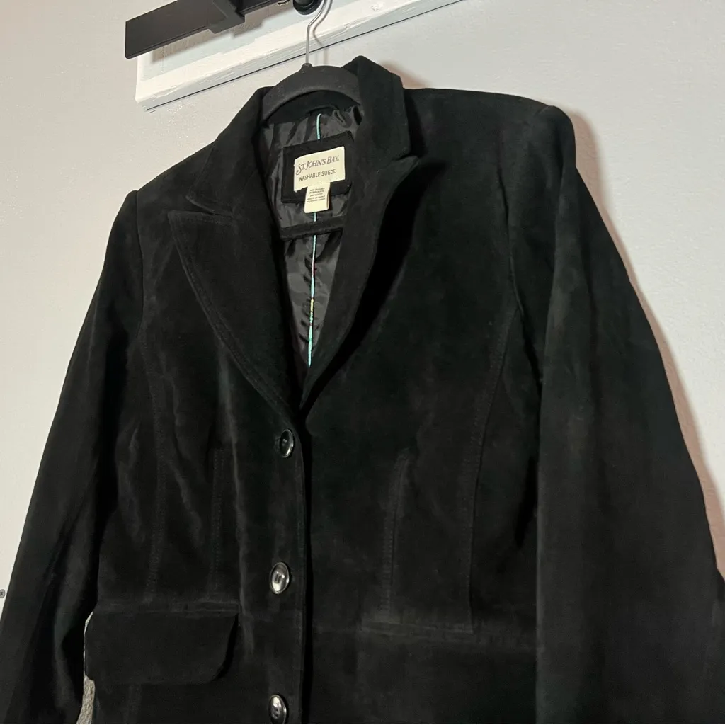 St. John's Bay Washable Suede Blazer Jacket Black Button Front Size Medium - Image 2