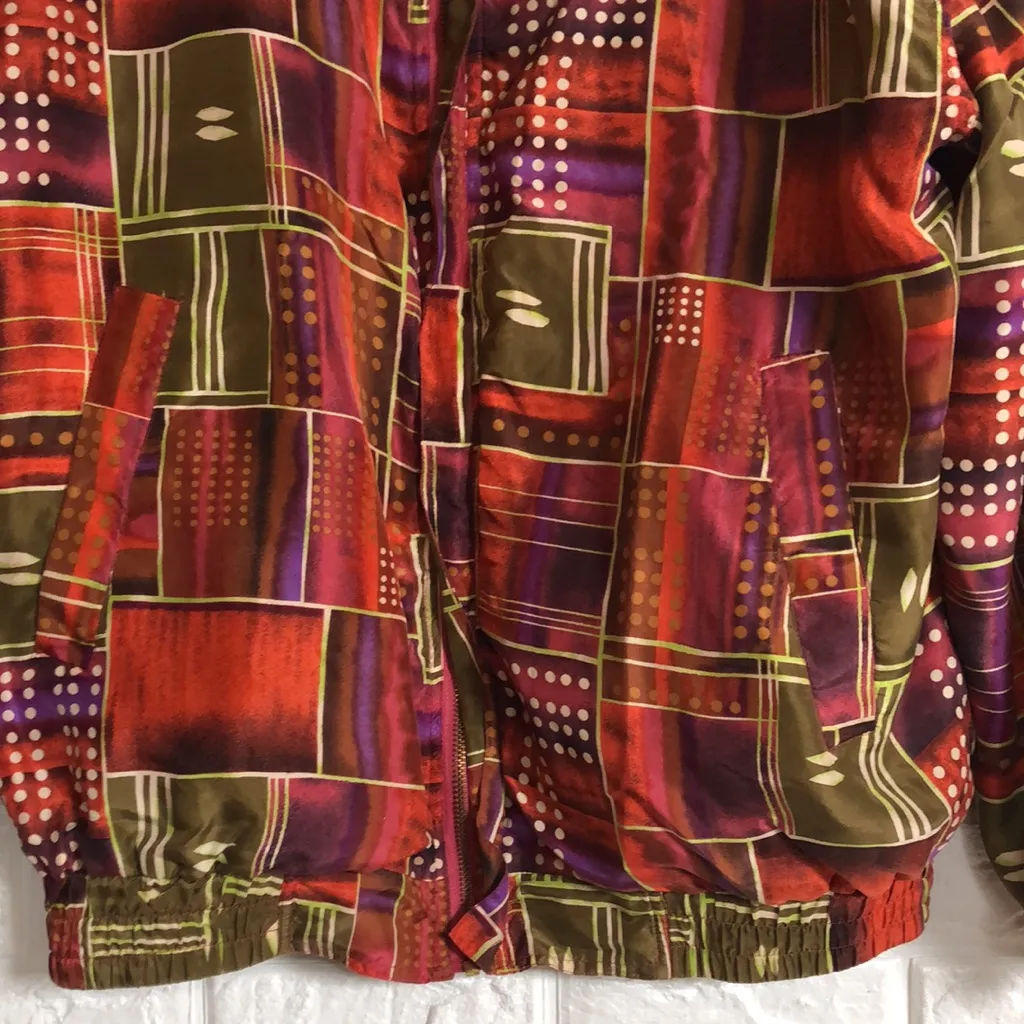 Vtg FUDU‎ international 100% silk jogging Bomber jacket women’s size L Orange Size L - Image 6