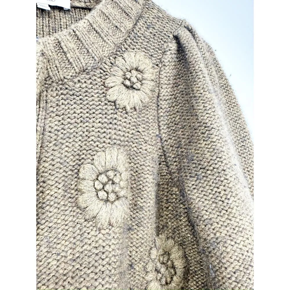 Madewell Embroidered Edencroft Pleat-Sleeve Cardigan Sweater Heather Spinach XS - Image 6