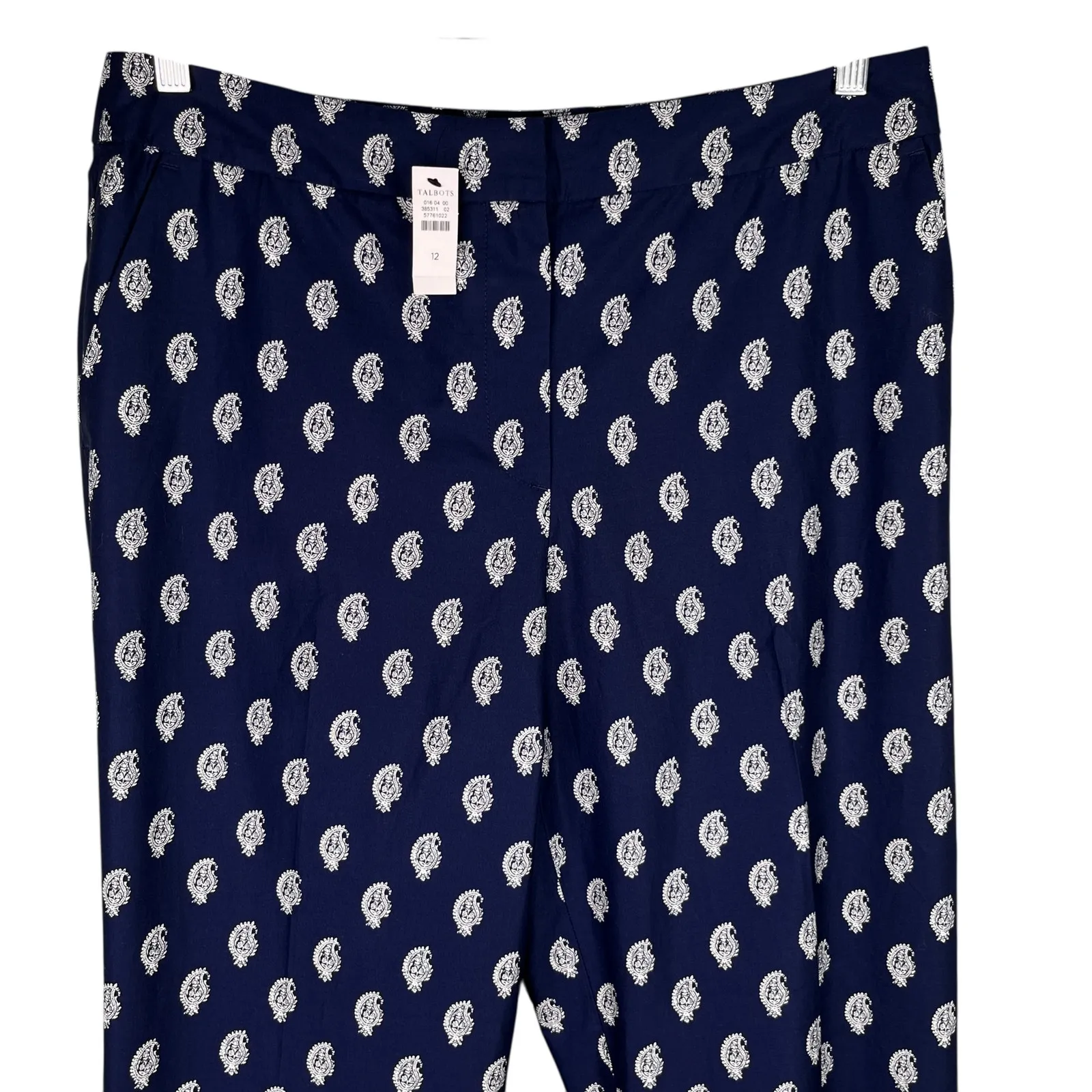 Talbots Straight Leg Twill Pants Serene Paisley India Ink Ivory 12 New - Image 5