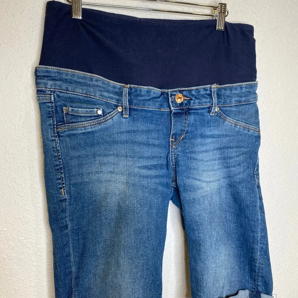 H&M &Denim Medium Blue Wash Maternity Denim Jeans Shorts EUC Sz M Cotton Stretch - Image 2