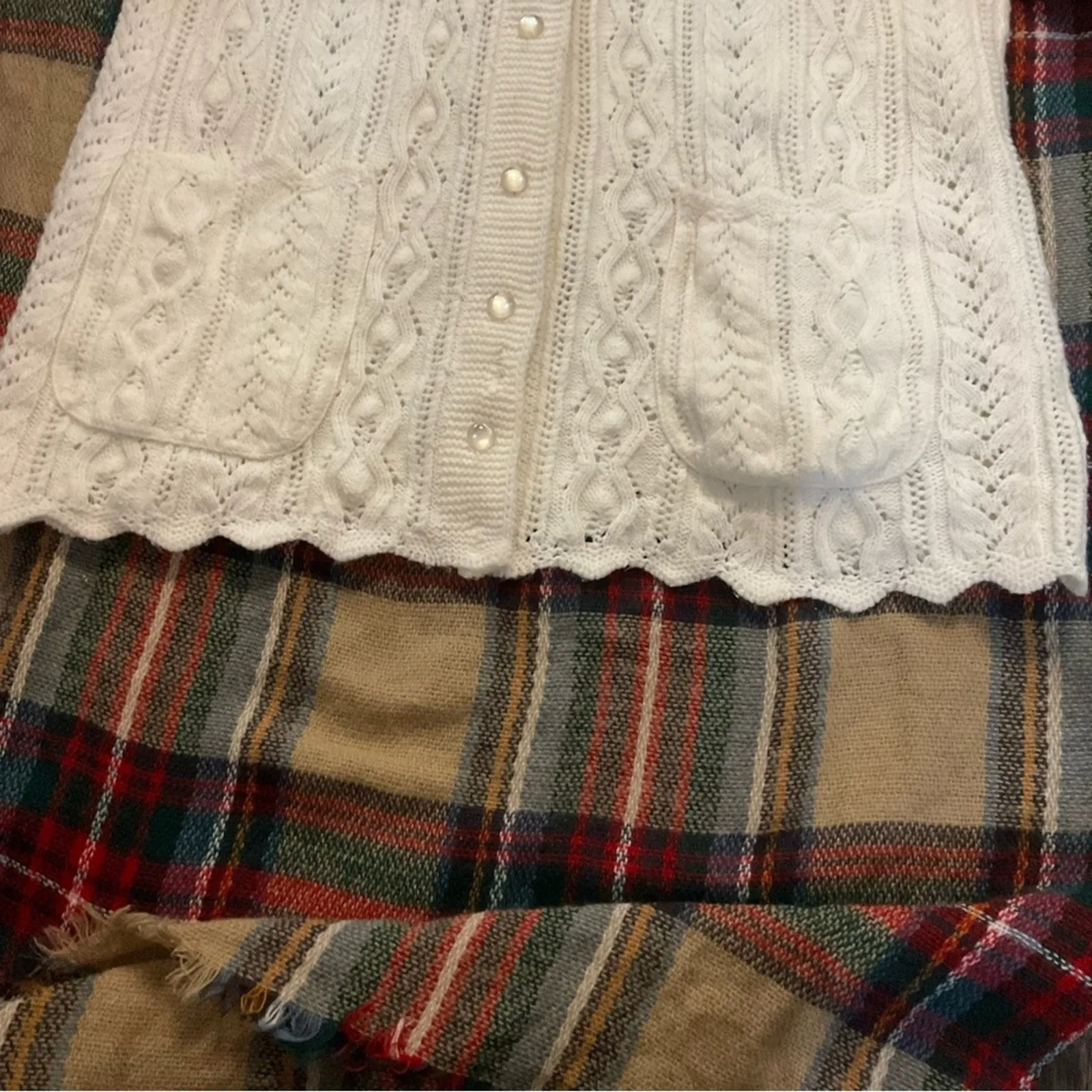 Cream Button Up Cable Knit Sweater Vest Costal Grandma Fisherman No Size Tag - Image 10