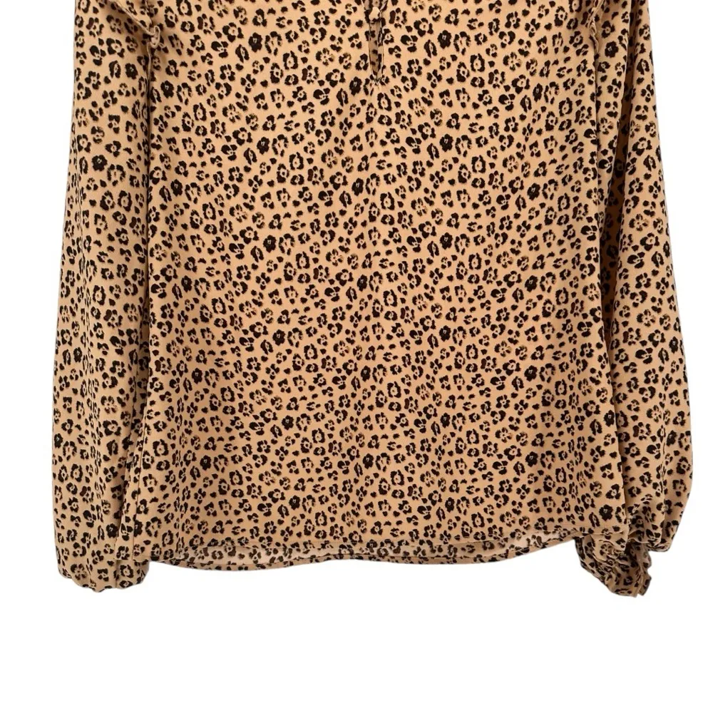 Rachel Parnell Tan Brown Leopard Print Ruffle Long Sleeve Blouse Top Extra Small - Image 6