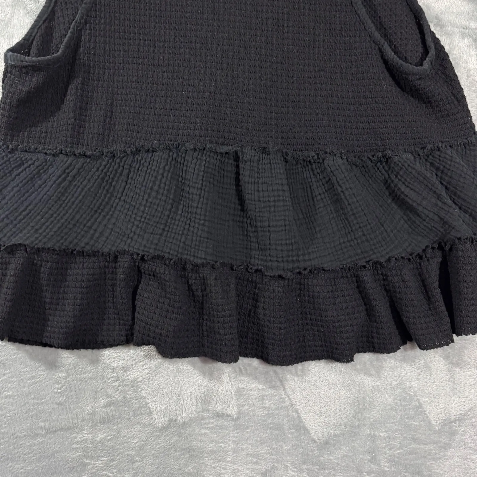 Torrid FESTI Black Waffle Knit Gauze Ruffle Tiered V Neck Tank Top - Image 8