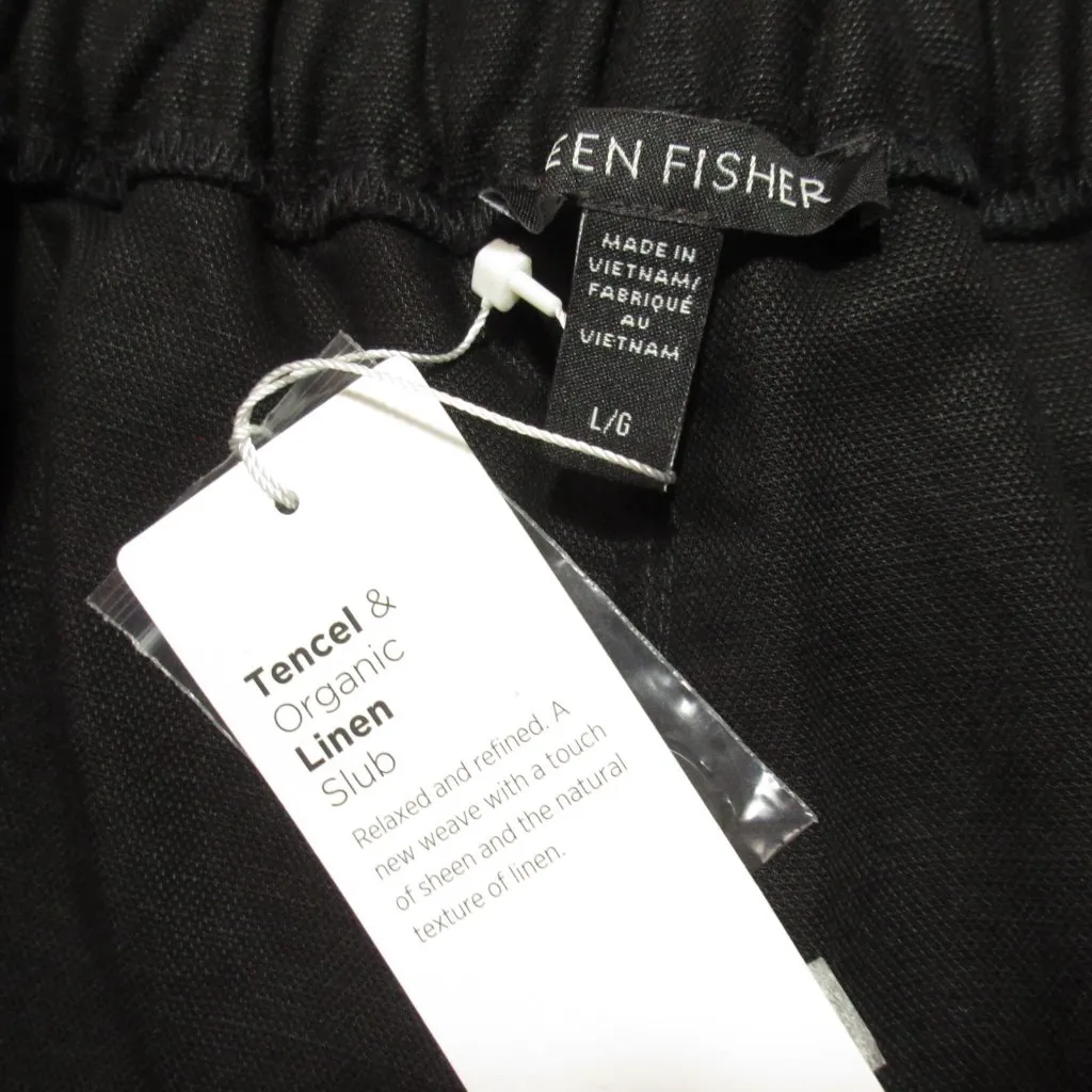 NWT Eileen Fisher Wide Leg Trouser in Black Tencel Linen Slub Blend Pants L - Image 7