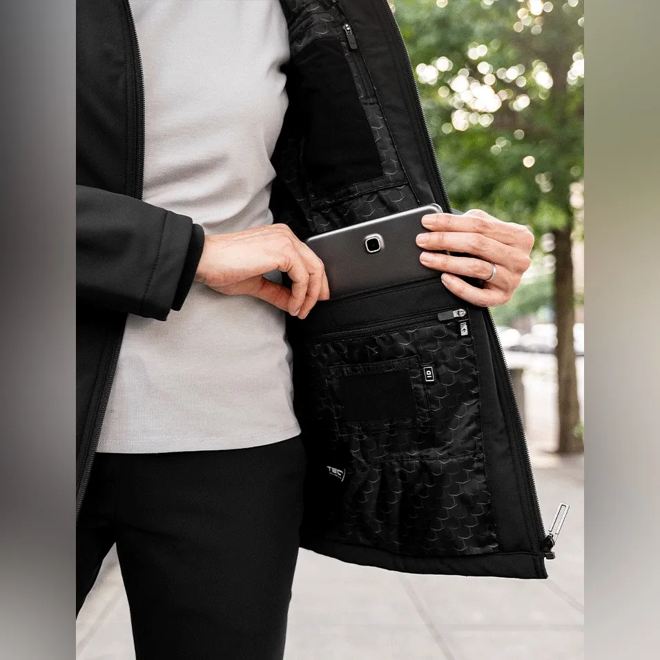 SCOTTeVEST The Penny Coat Women's Size XL Black Hidden Pockets Travel $375 - Image 5