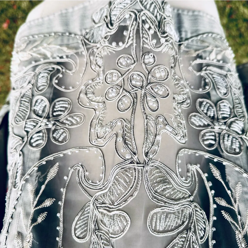 Multiples Embellished Rhinestone Pale Green Jacket Sz. L - Image 15