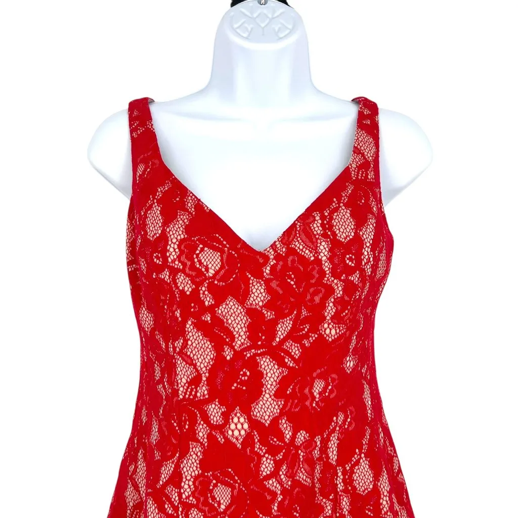 Aqua Red Lace Overlay Sleeveless Mini Sheath Party Special Occasion Dress Size 4 - Image 2