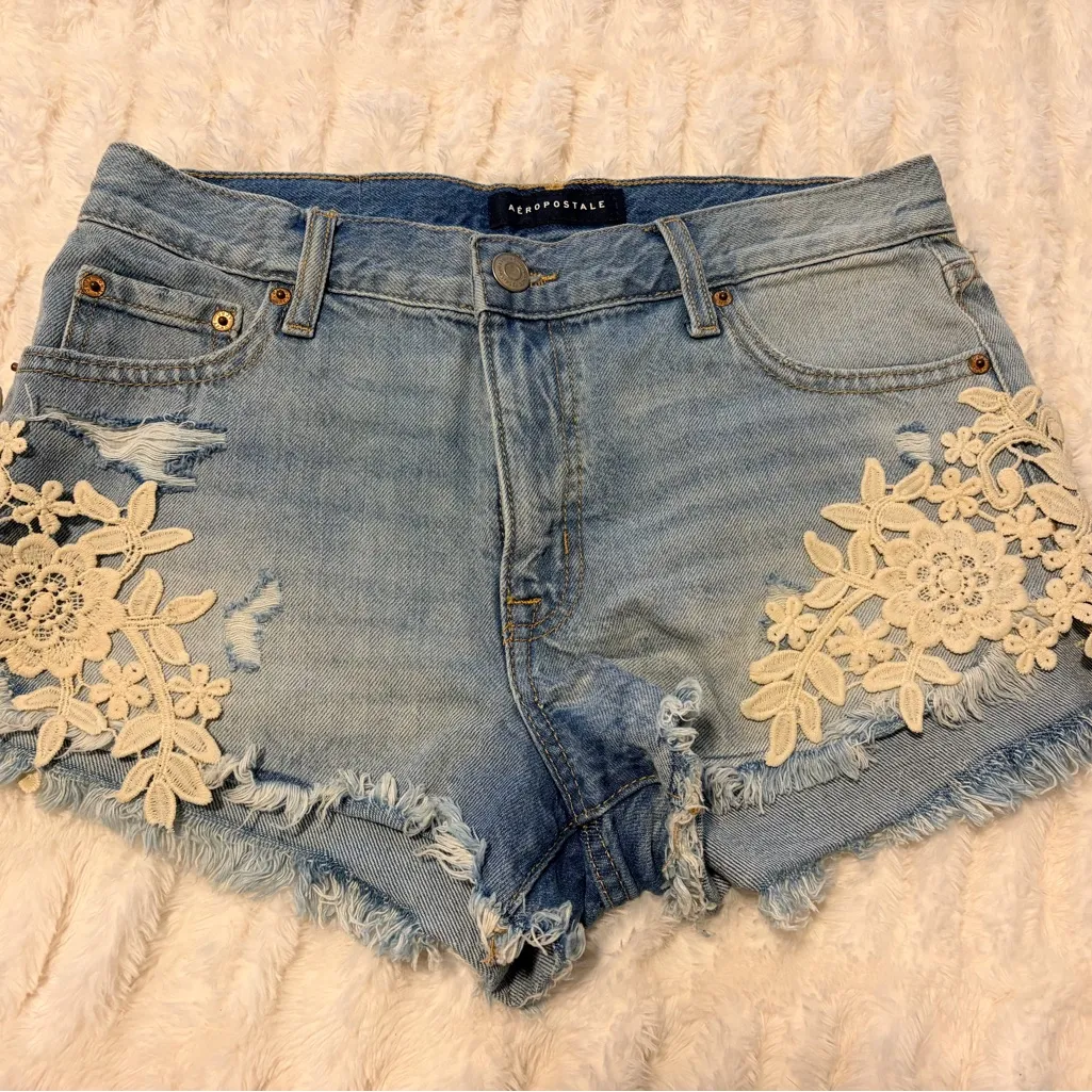 Denim Lace Trim Women Shorts - Image 2