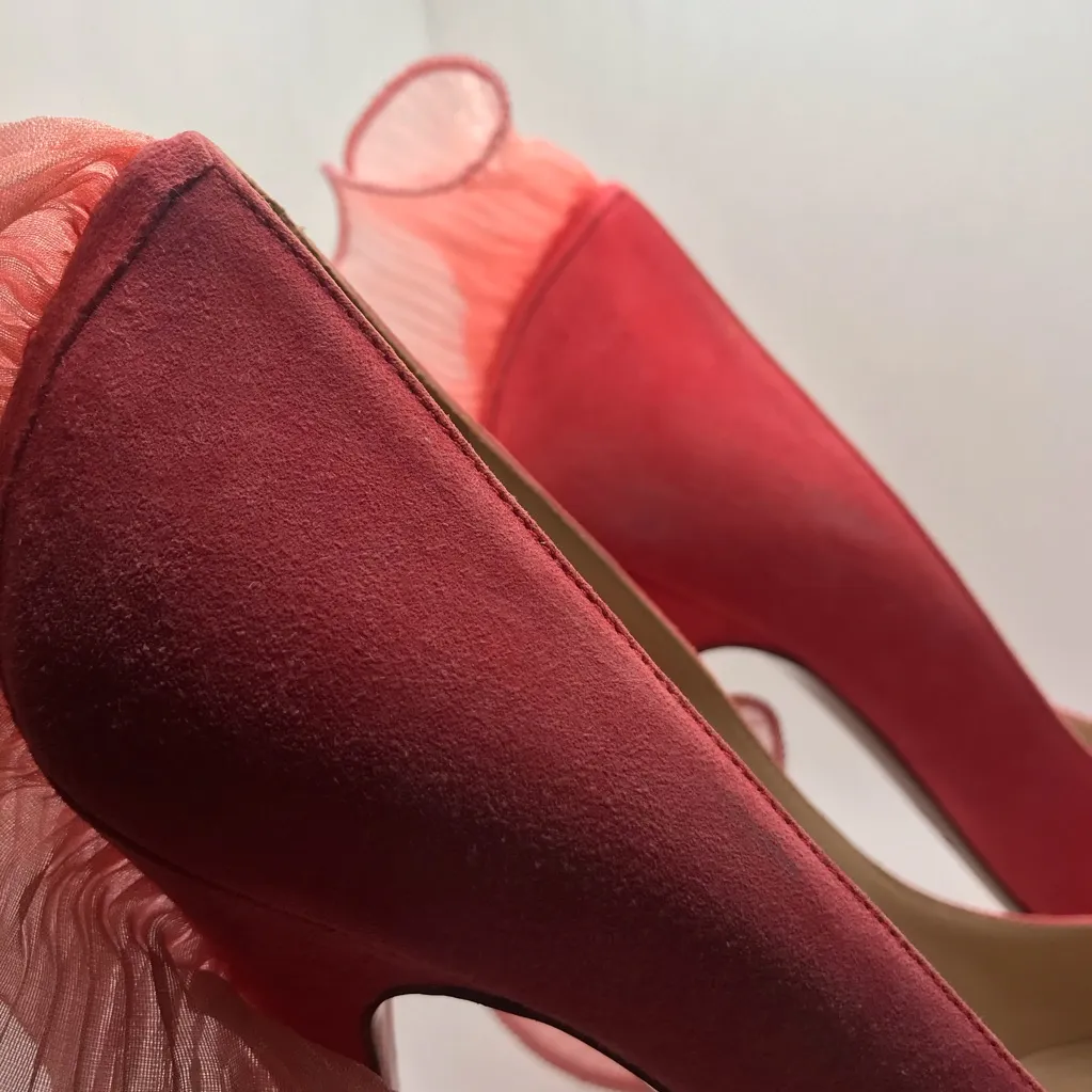 AUTHENTIC NICHOLAS KIRKWOOD PINK SUEDE WITH BACK RUFFLE PLATFORM HEELS (35.5) - Image 13