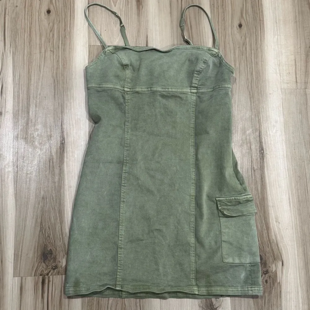 Urban Outfitters Whitney Denim Mini Dress Olive Green Women’s Medium - Image 2