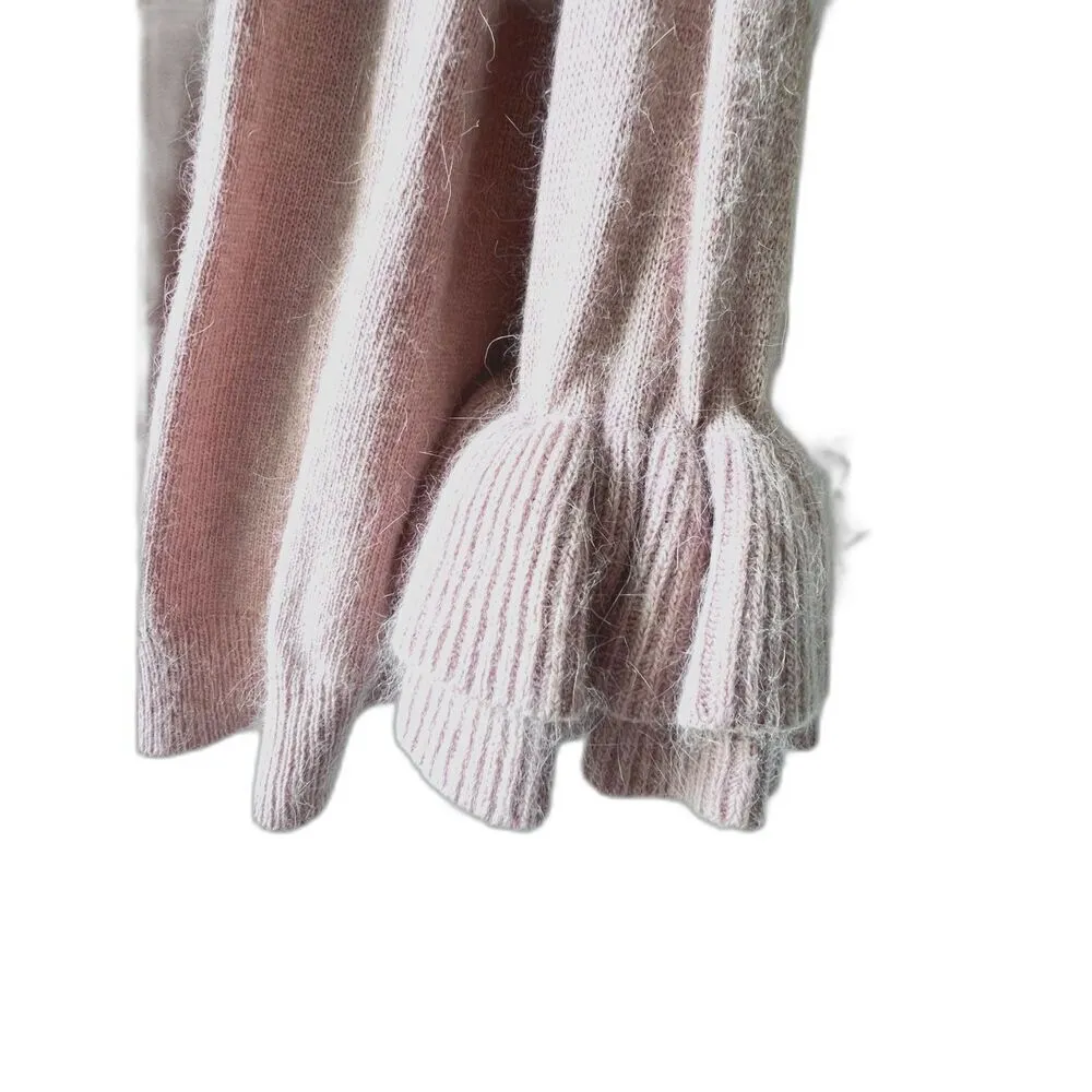 Sweater wool rabbith cream soft ruffle bell casual comfortable long sleeves L. - Image 3