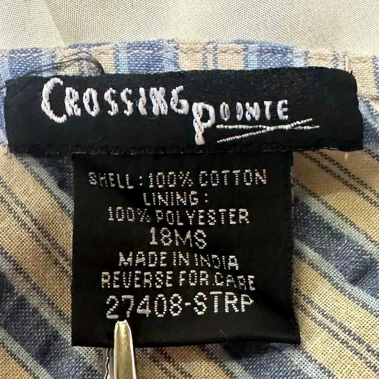 CROSSING POINTE Vintage Blue Cream Striped Babydoll Sun Dress Plus Size 18 Beach - Image 5