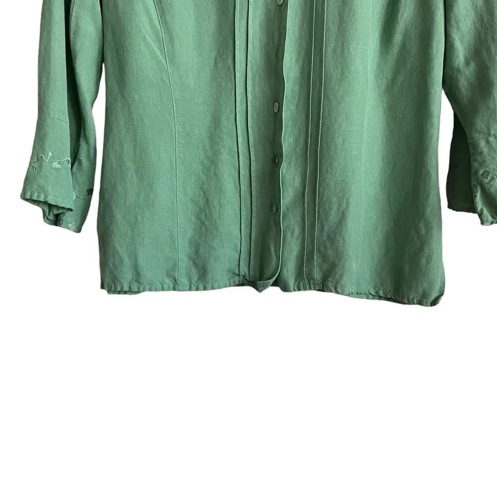 Emma James Women Top Size 10P Green Flare 3/4 Sleeve Pin Tuck Bodice Dainty Chic - Image 8