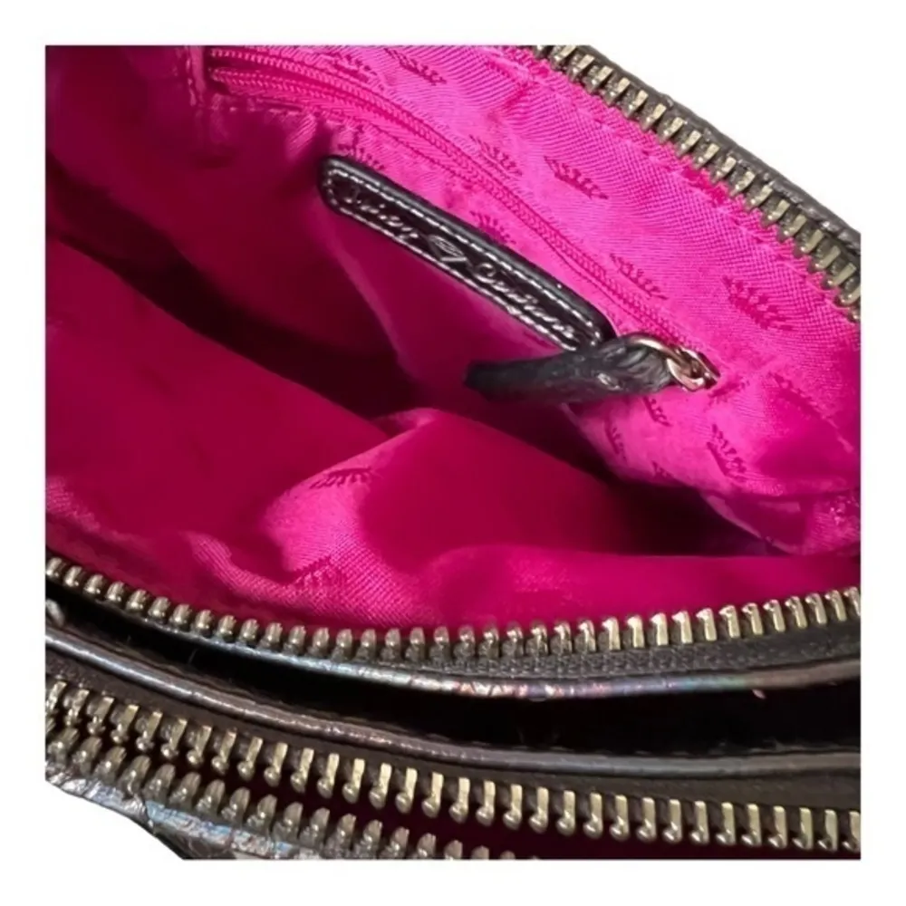 Juicy Couture Irid Pewter Metallic Sheen Double Top Zip Quilted Crossbody Bag - Image 5