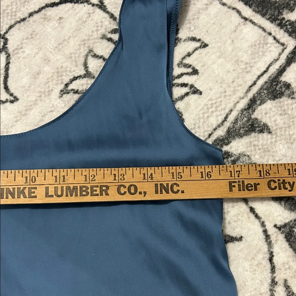Zara Blue Silk Satin Maxi Slip Dress with slit Women’s Size Small - Image 3