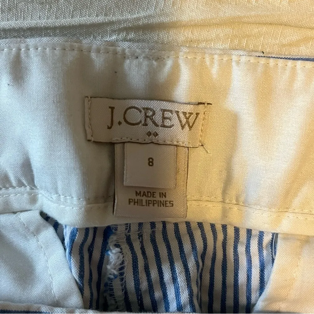 J. Crew blue and white seersucker cropped ankle pants cotton blend size 8 - Image 9