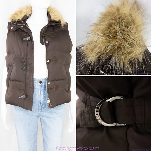 Lauren Ralph Lauren Women's Brown down vest with faux fur collar,‎ M - Image 11