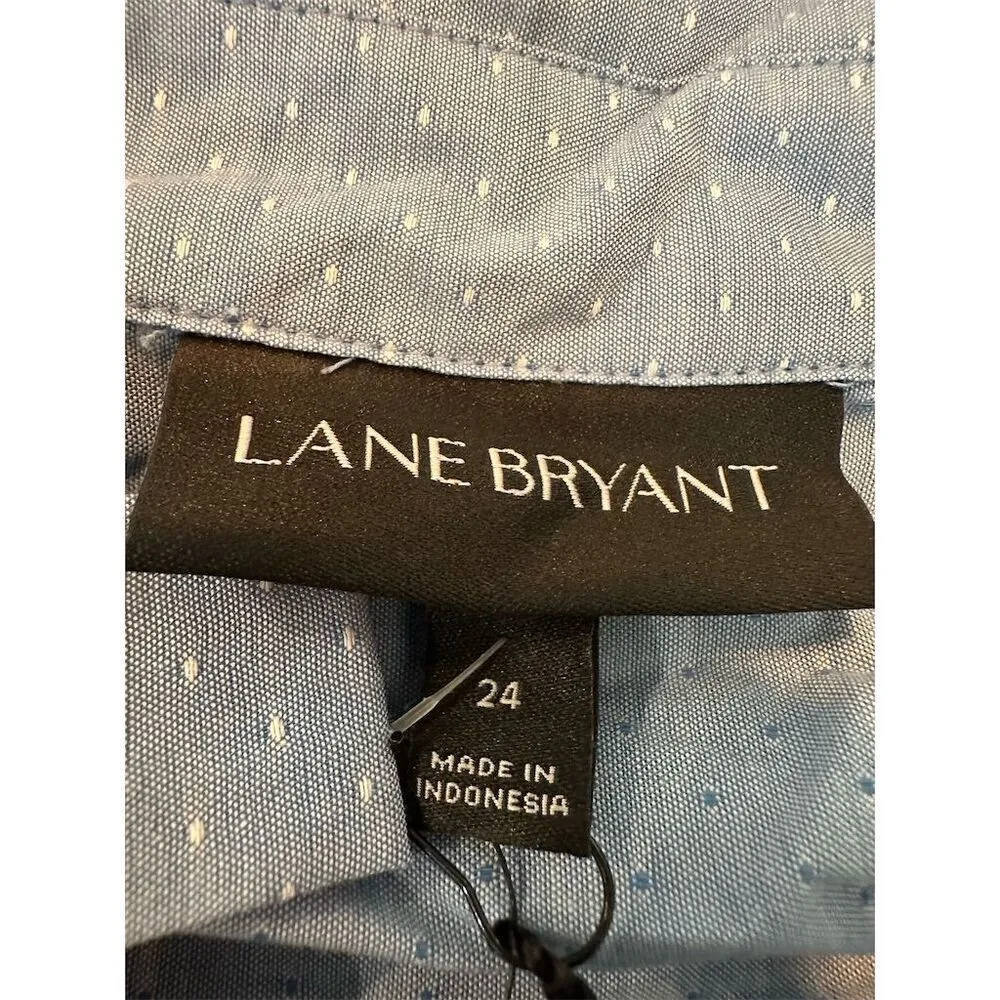 Women's Blue Button-Up Shirt L Collared Long Sleeve Hidden Button - Image 5