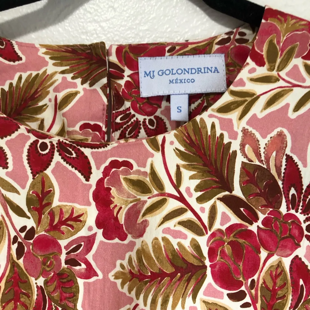 Mi Golondrina dress size small floral tunic pink autumn bohemian milkmaid - Image 2