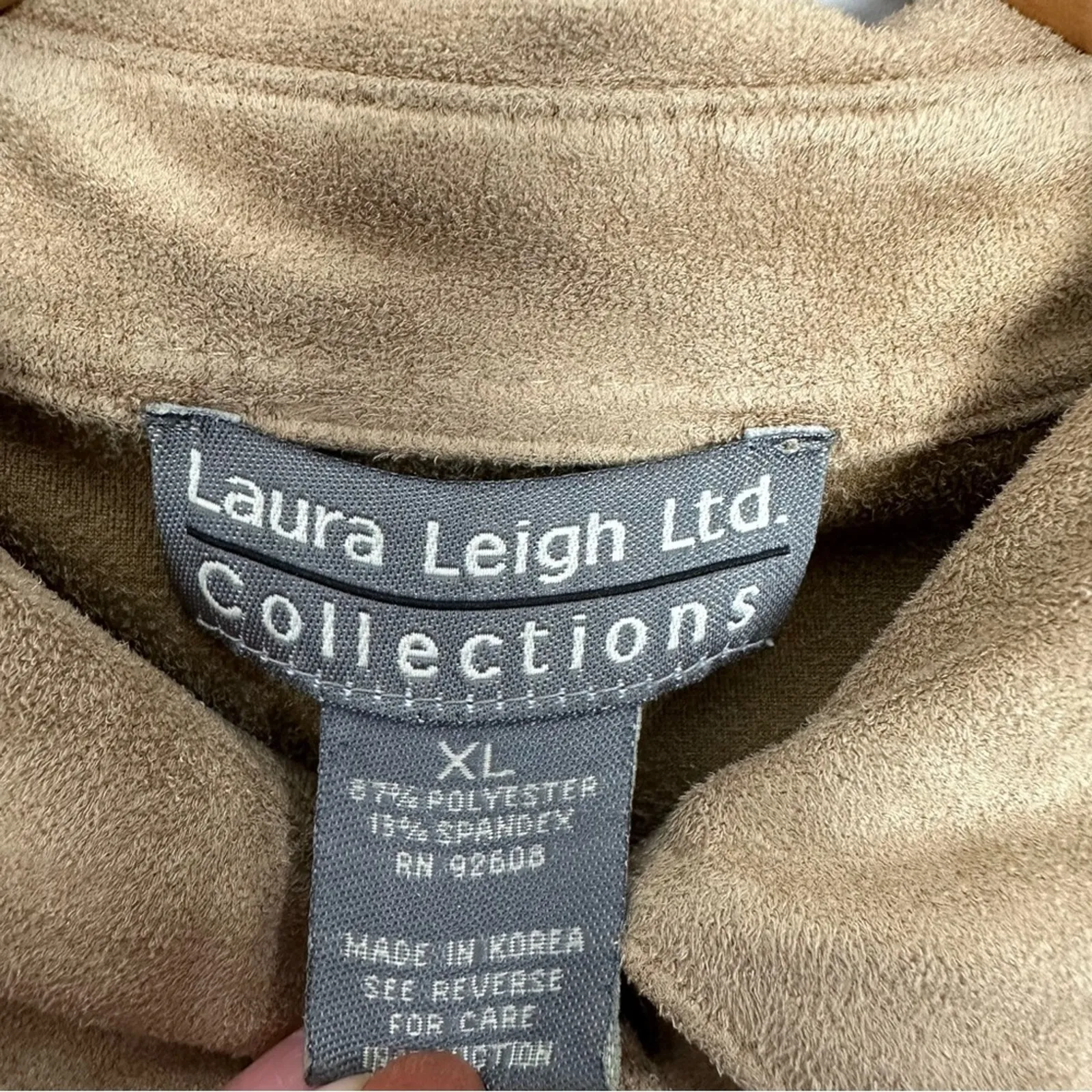 Laura Leigh Limited Camel Western Faux Suede Long Sleeve Button Up Shirt Size XL Tan - Image 3