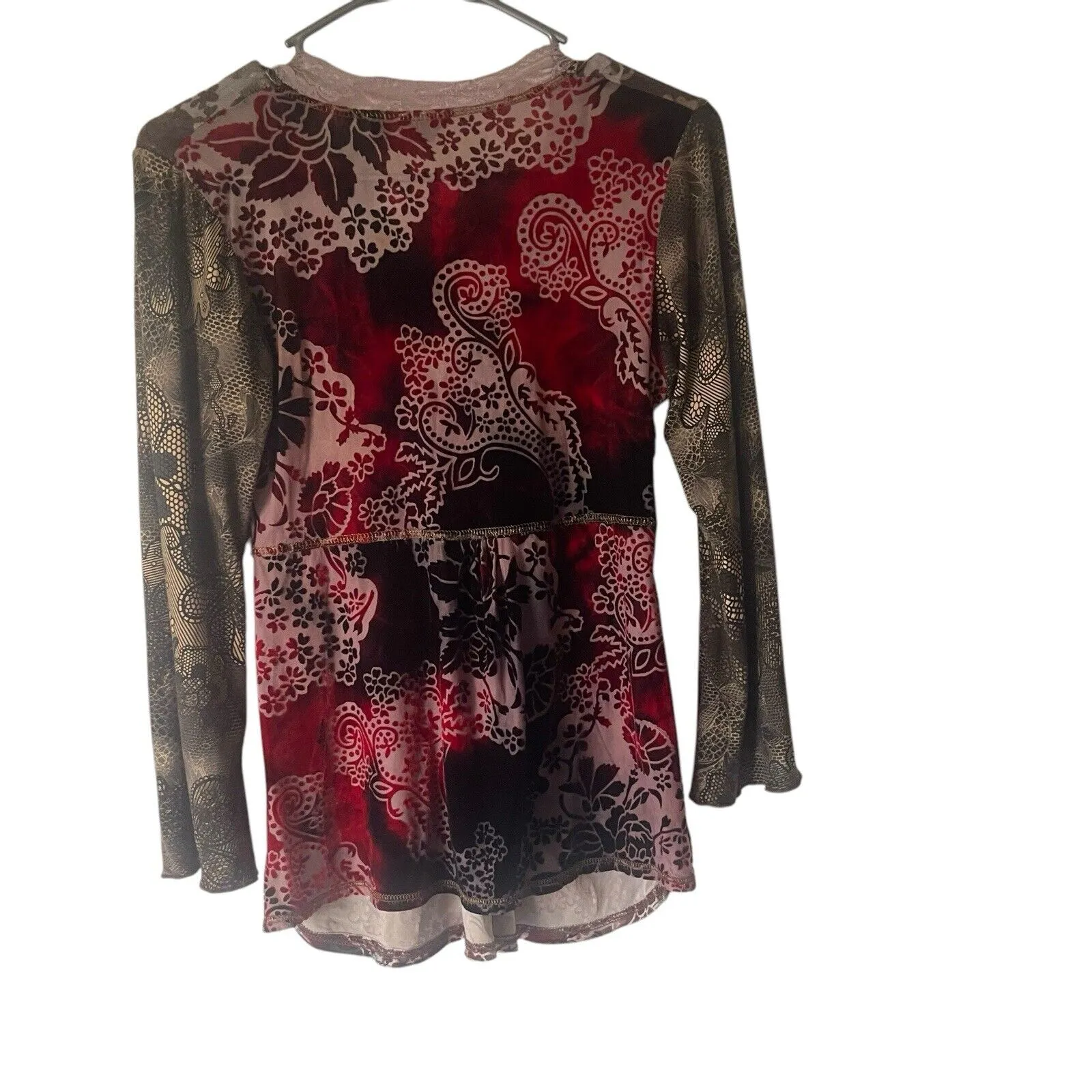 July Five Y2K Size Medium Velvet Burn Out Fairy Whimsical Lace Long‎ Sleeve Top - Image 6