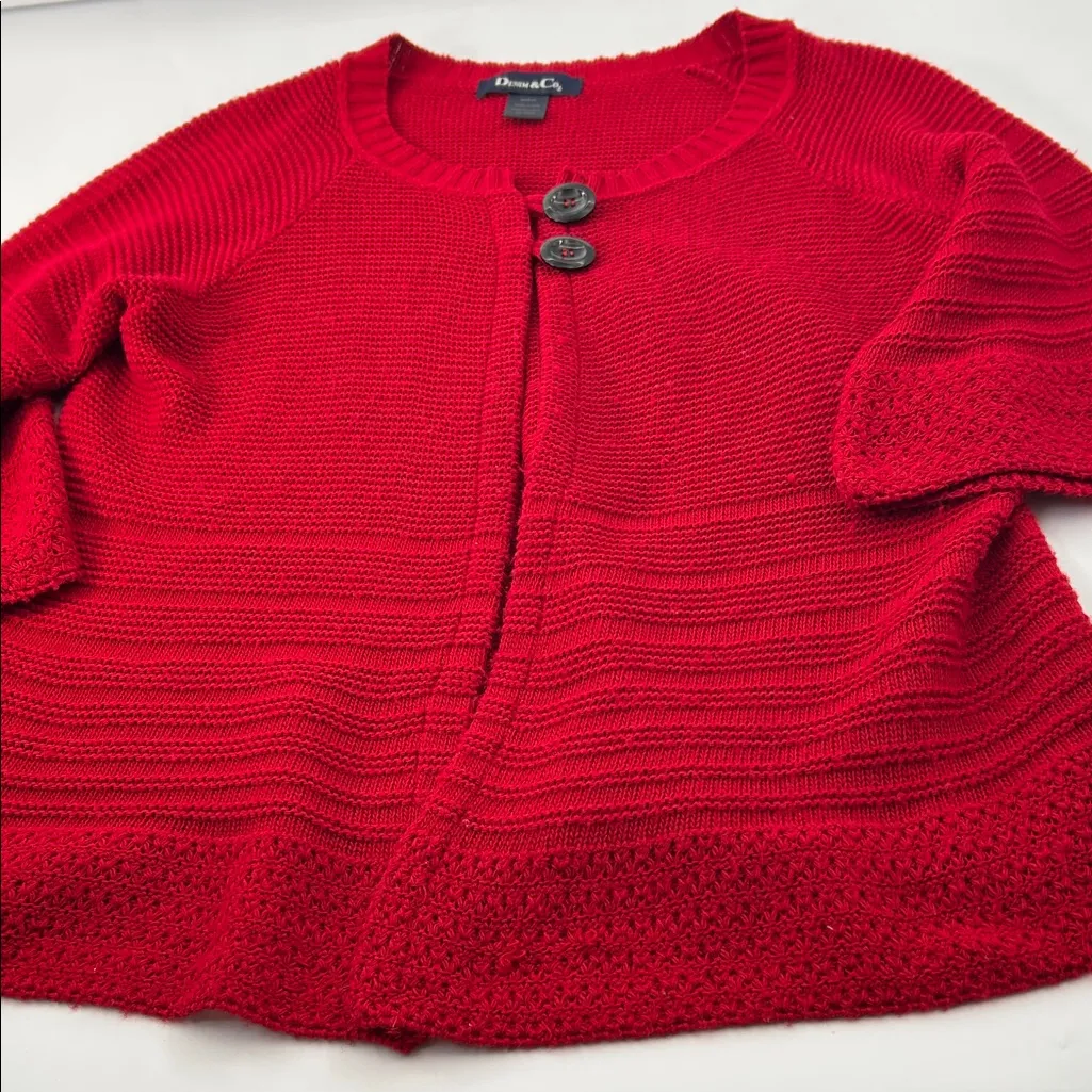 Denim&Co Vibrant Red Cardigan Sweater Size M - Image 9