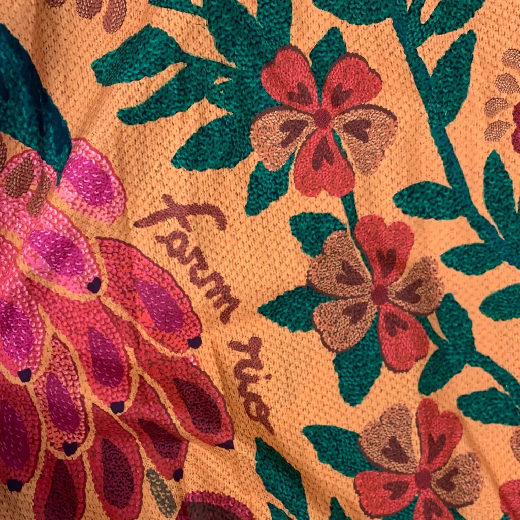 FARM Rio xs floral midi dress puff long sleeve v neck yellow pink guest tropical - Image 7