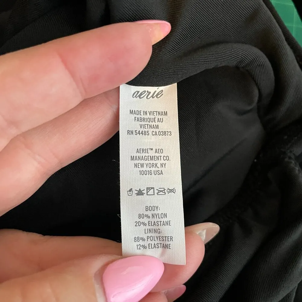 Aerie Women M Black Layered One Piece Swimsuit Bandeau Deep V-Neck Full Coverage - Image 10