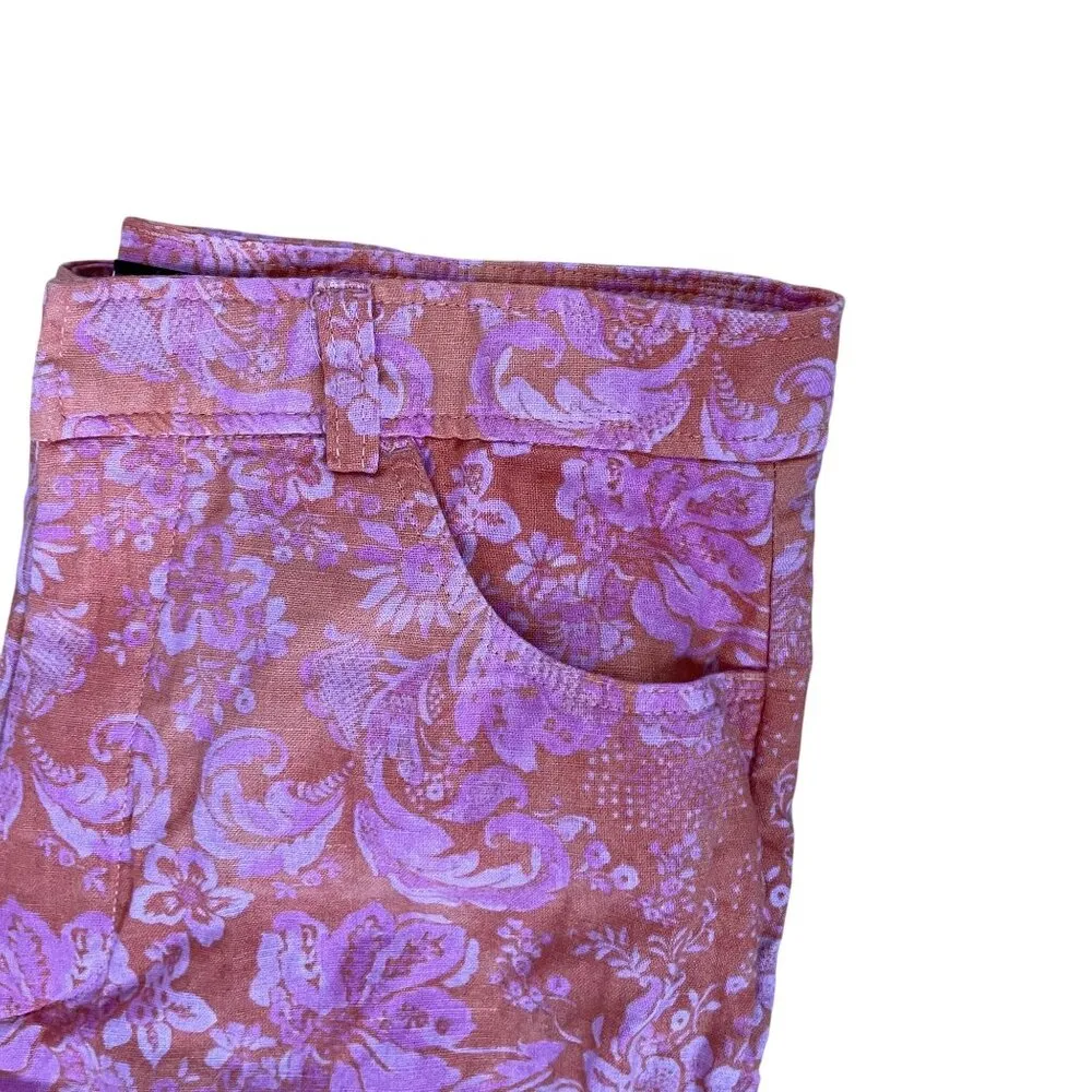 Zara Floral Pants S Pink & Orange Cotton Blend jean style pockets casual color - Image 2