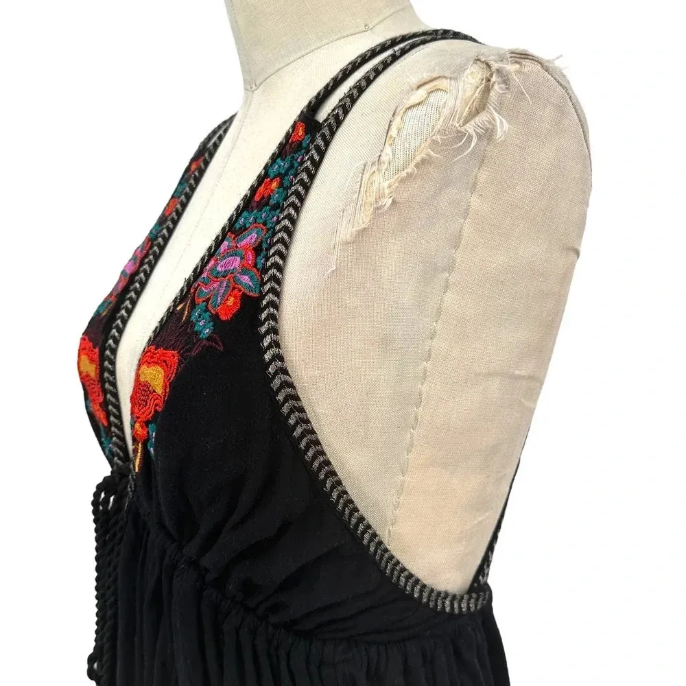Free People Lovers Cove‎ Embroidered Tassel Mini Dress in Black Size XS - Image 5