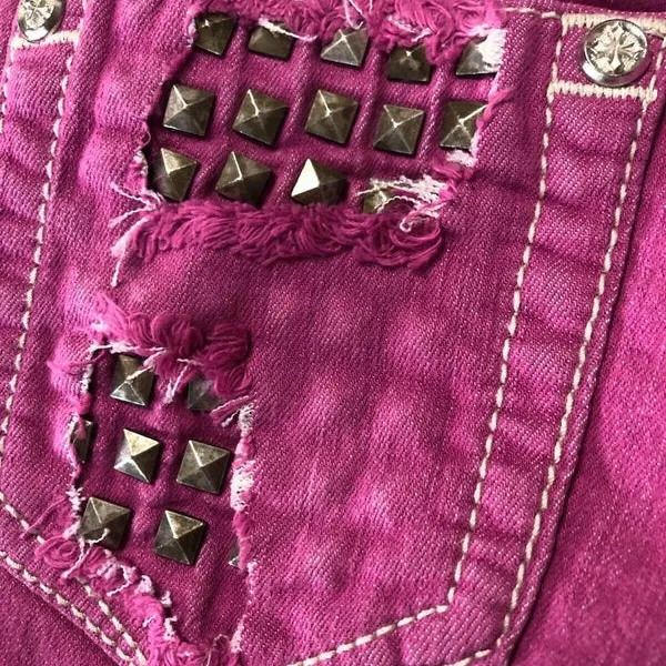 Affliction Women's Denim Shorts VIKKI IRIS PINK Mini Denim Short - Image 9