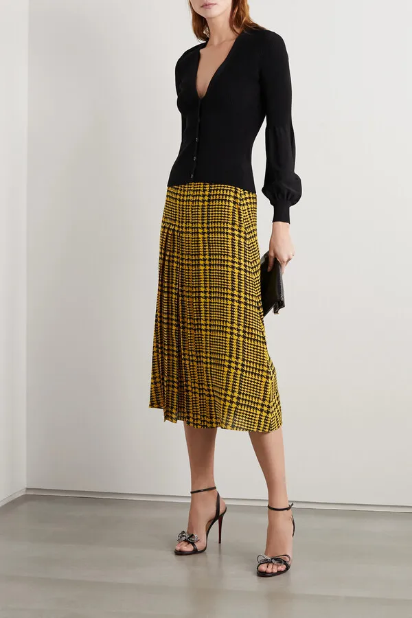 Alessandra Rich houndstooth pleated silk midi skirt size IT 38 US size 2 XS Multiple - Image 16