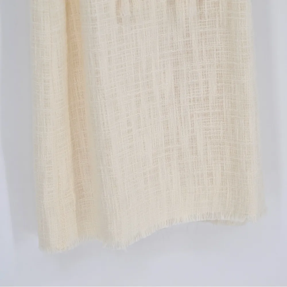 NEW J. CREW Textured Tweed Belted Sheath Dress Fringe Sleeveless Ivory Size 12 - Image 5