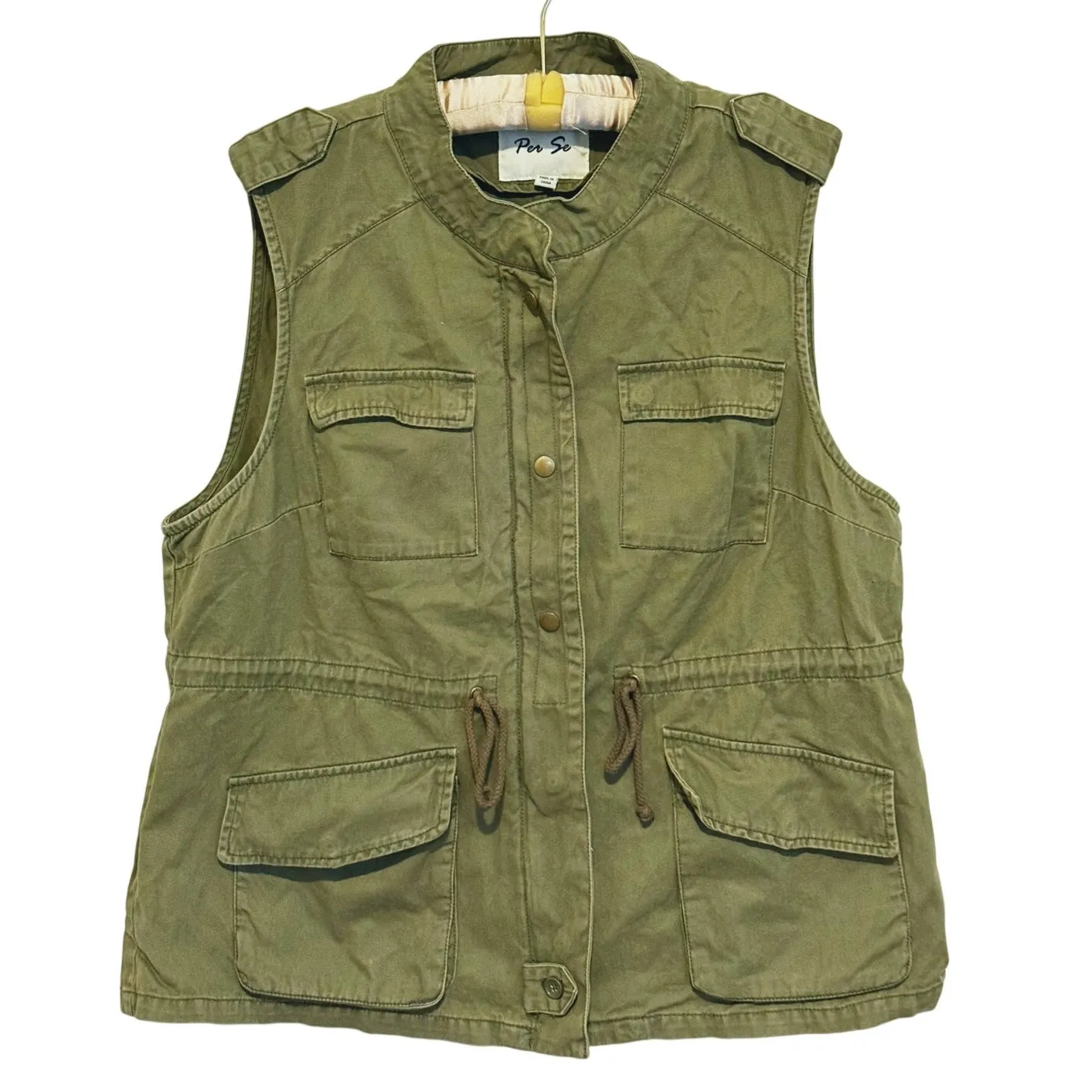 Per Se Gorpcore Utility Cargo Vest 1X Green Indie Boho Earthy Safari Biker Y2K - Image 2