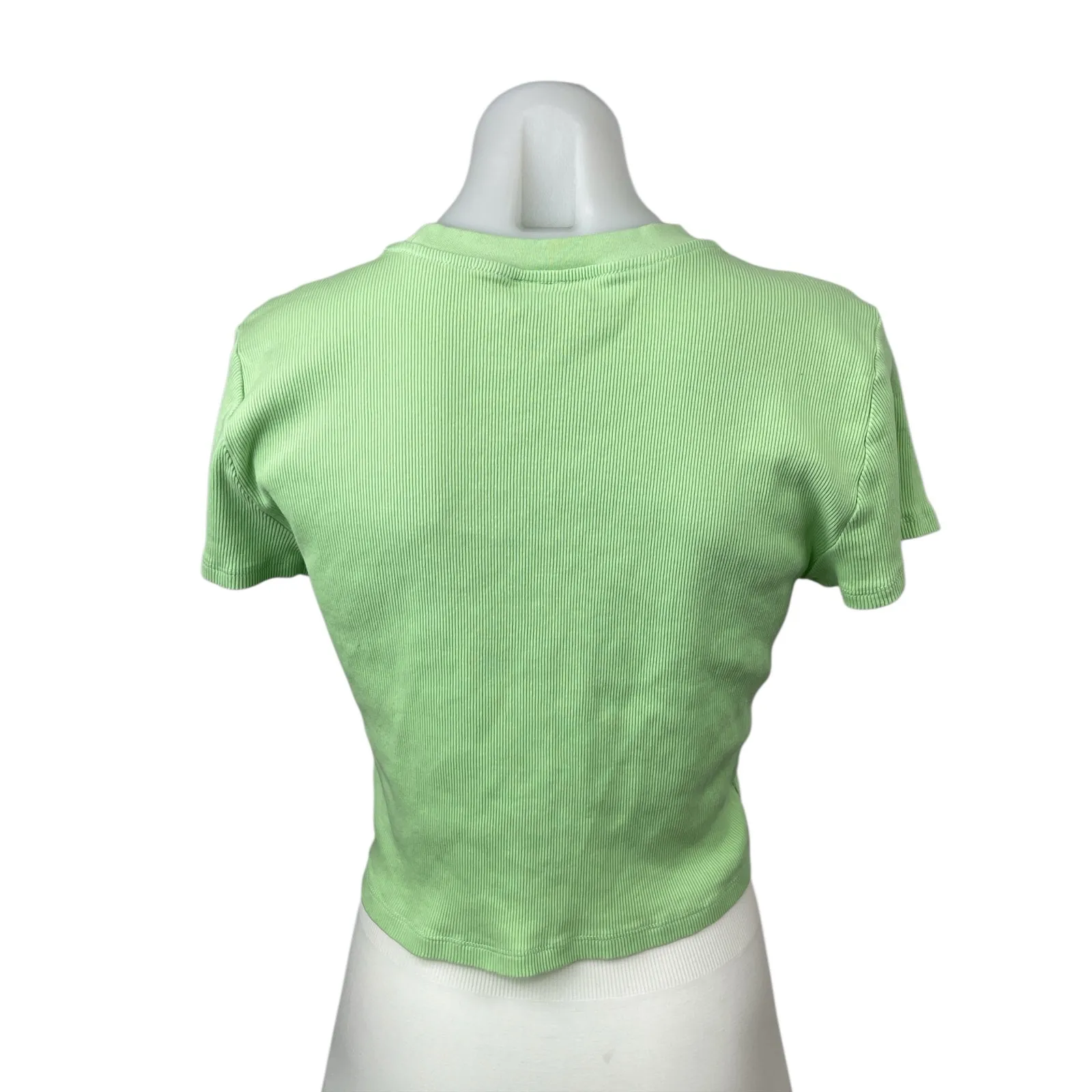 Aritzia TNA Women's Green Ribbed Knit Sculpt Short Sleeve T Shirt Crop Top Sz XL - Image 2