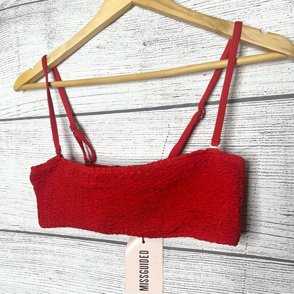 NWT Missguided Red Crinkle Lattice Textured Bandeau Bikini Top Size 8 Swim Beach - Image 3