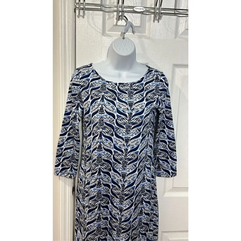 Lilly Pulitzer Pima Cotton Shift Dress Blue Mermaid's Tail 3/4 Sleeve size XS - Image 3