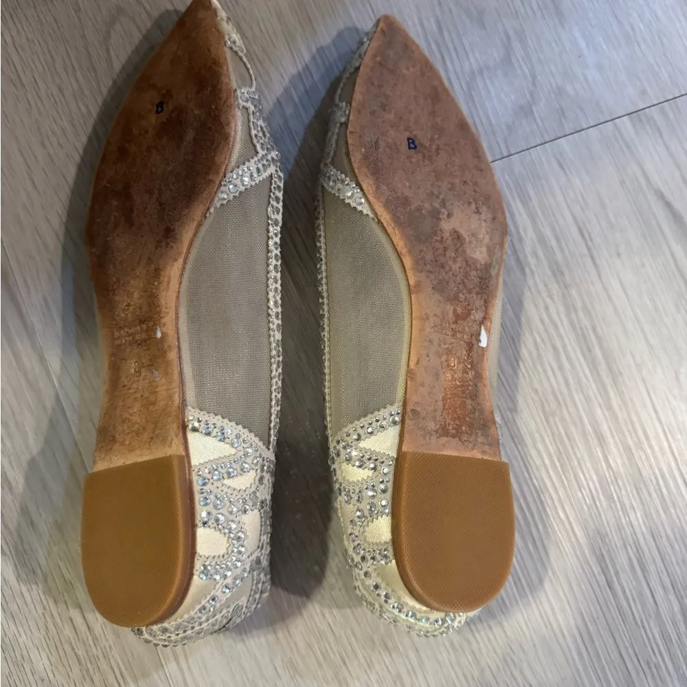 Badgley Mischka Rhinestone Pointed Toe Flats Champagne Bridal Evening Shoes 8 - Image 5