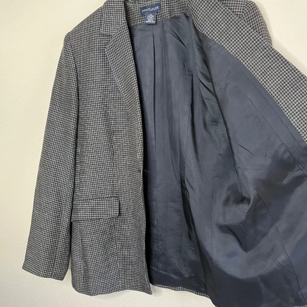 Ann Taylor Black and Navy Micro Plaid Linen Blend Single Breasted academia - Image 7