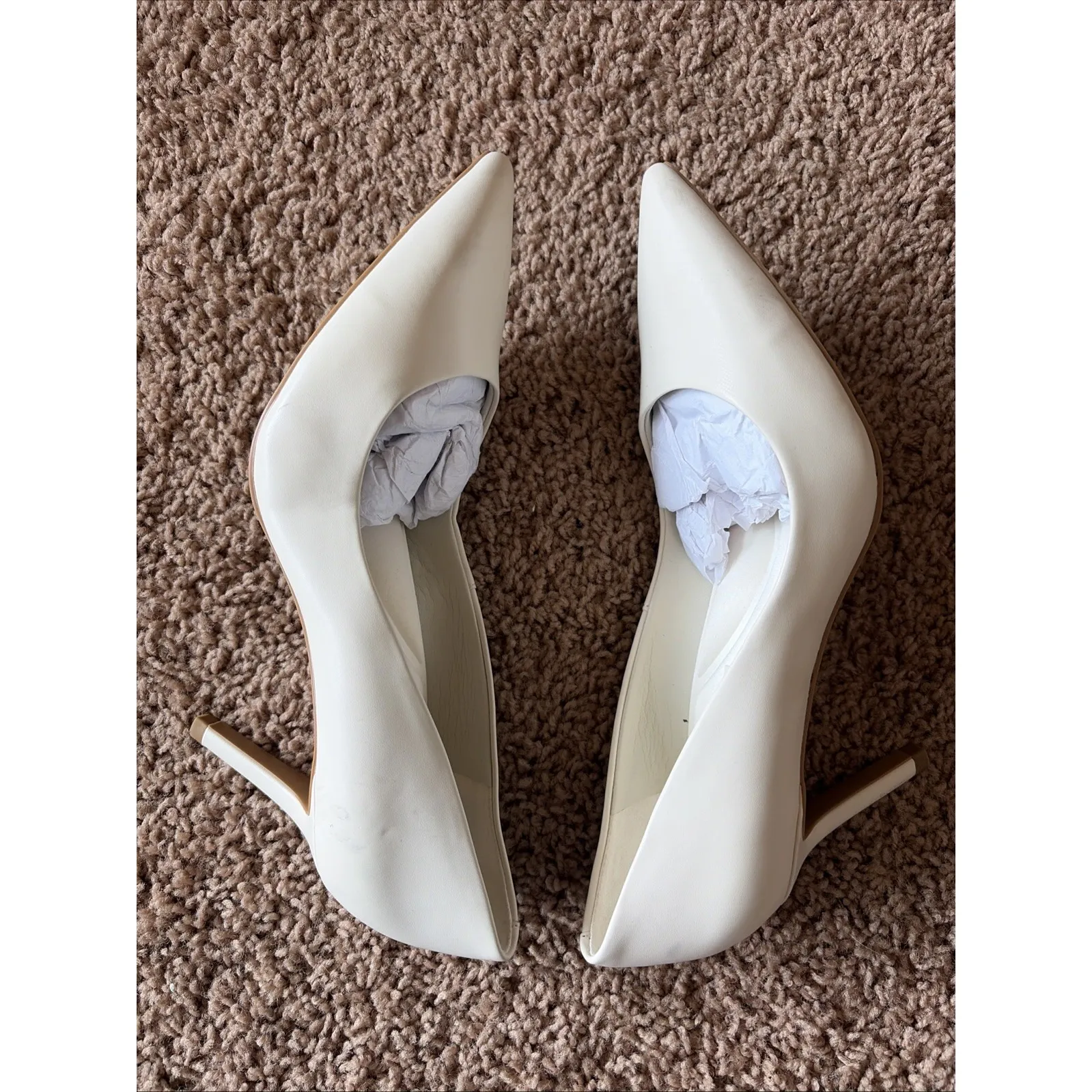 Charles & Keith Ivory Cream Classic Neutral Leather Heels Womens 37 US Womens 7 - Image 6