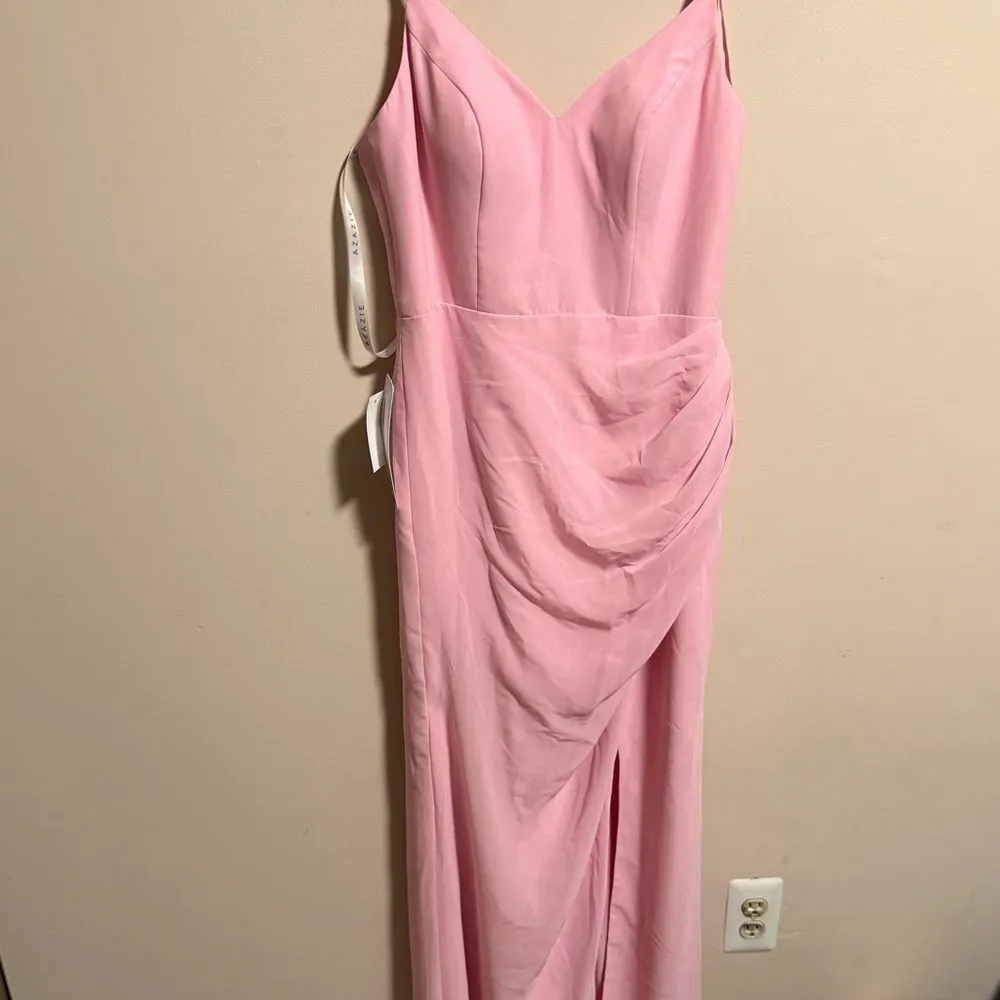 NWT AZAZIE LEO Candy Pink Mermaid V-Neck Pleated Chiffon Bridesmaid- Size 4 (A4) - Image 4