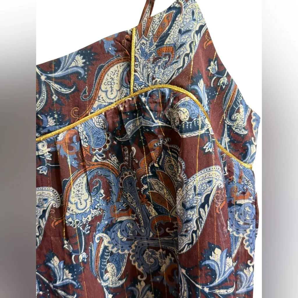 Bishop + Young Blue, Deep Purple, Brown & Metallic Gold Paisley Cami Tank Top S - Image 5