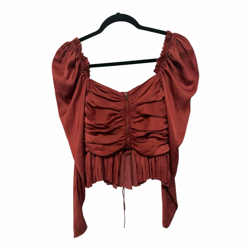 ULLA JOHNSON Ruched Halter Long Sleeve Peplum Mirelle Blouse Desert Rose size 2 - Image 8