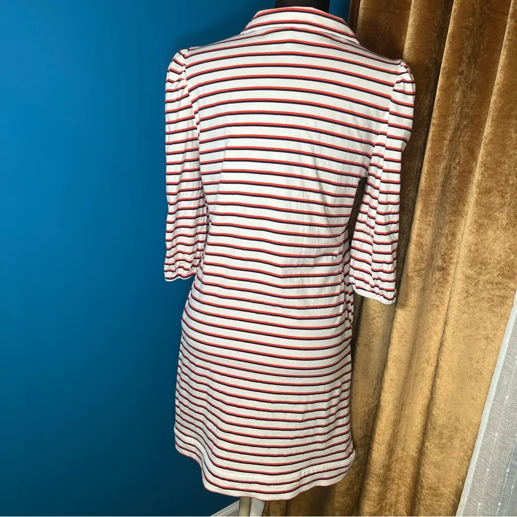 Buru Women’s Nautical Striped Puffed Sleeve Polo Stretch Dress Size M Preppy Red Size M - Image 6