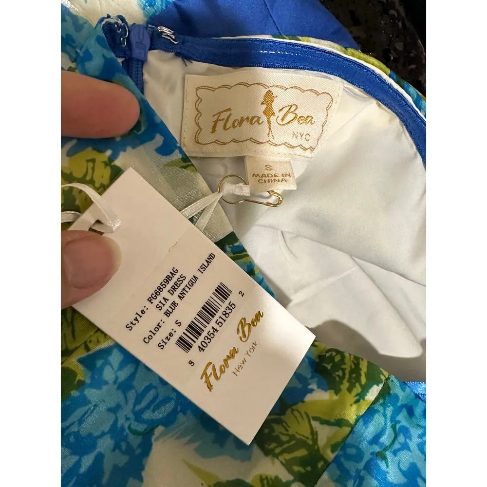 Flora Bea NYC Sia Dress Size Small NWT Blue Antigua Island Green Strapless - Image 3
