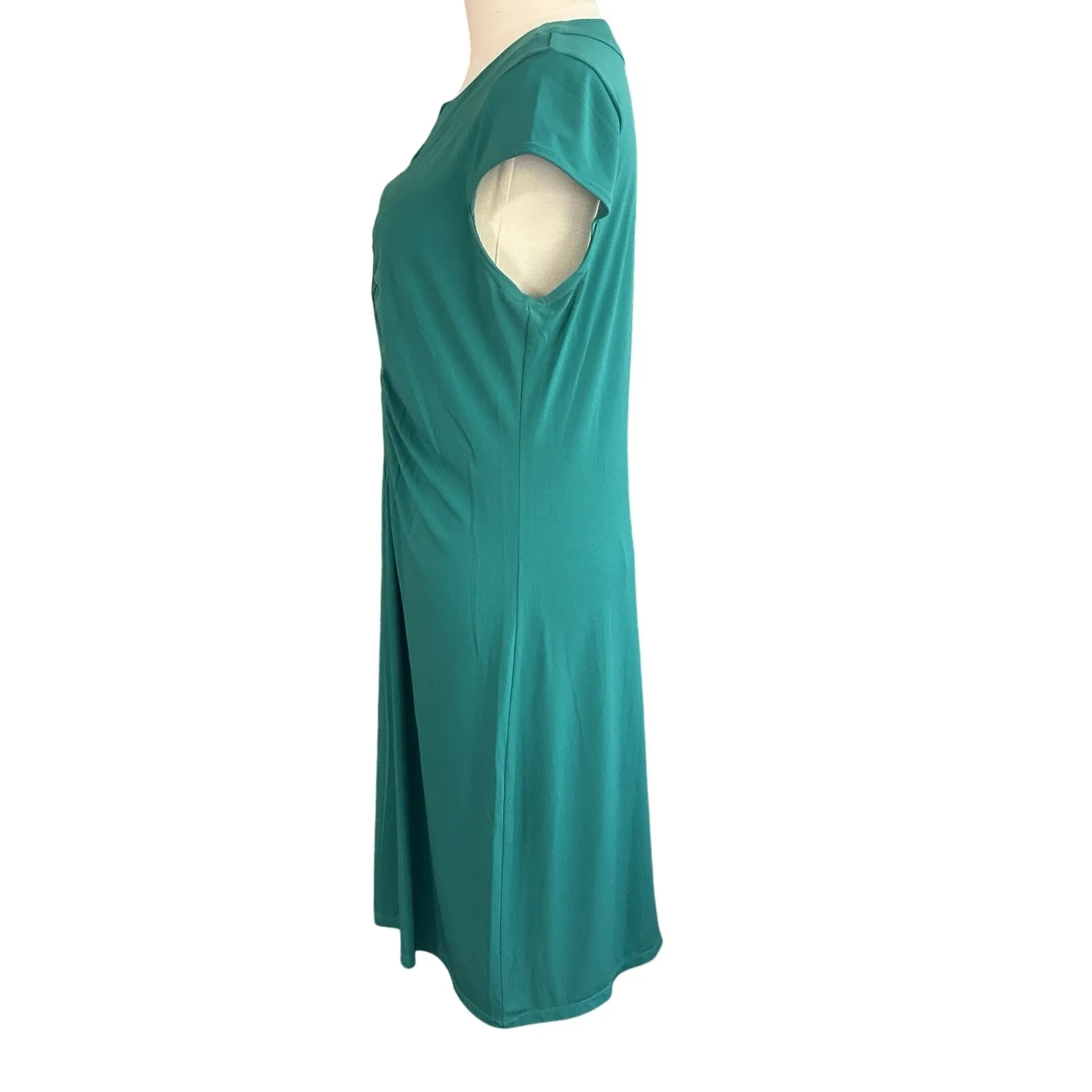 Dress NWOT SZ M Ruched Silky Sexy Green Alfani Blouson Office Siren Resort - Image 3