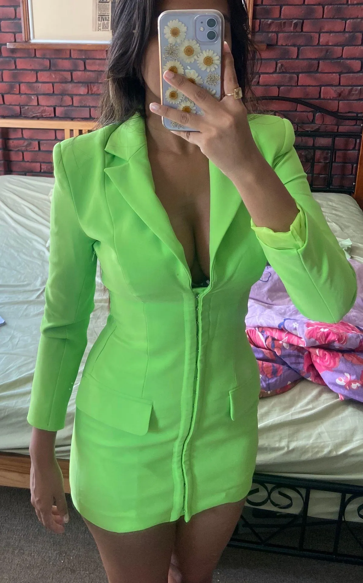 NWOT lime green blazer dress — corset style hook closure mini dress - Image 8